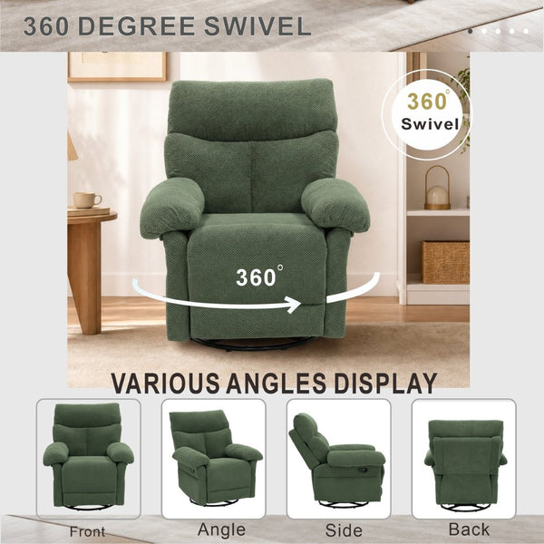English Elm Modern Overstuffed Swivel Glider Recliner with Textured Fabric for Nursery or Living Room Dark Green W5568P524830