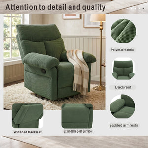 English Elm Modern Overstuffed Swivel Glider Recliner with Textured Fabric for Nursery or Living Room Dark Green W5568P524830