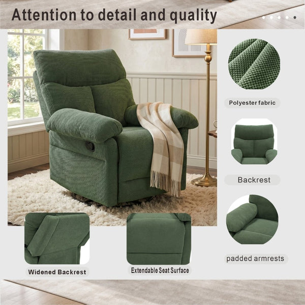 English Elm Modern Overstuffed Swivel Glider Recliner with Textured Fabric for Nursery or Living Room Dark Green W5568P524830