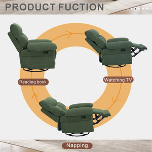 English Elm Modern Overstuffed Swivel Glider Recliner with Textured Fabric for Nursery or Living Room Dark Green W5568P524830
