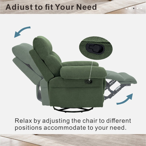 English Elm Modern Overstuffed Swivel Glider Recliner with Textured Fabric for Nursery or Living Room Dark Green W5568P524830