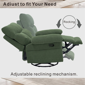 English Elm Modern Overstuffed Swivel Glider Recliner with Textured Fabric for Nursery or Living Room Dark Green W5568P524830