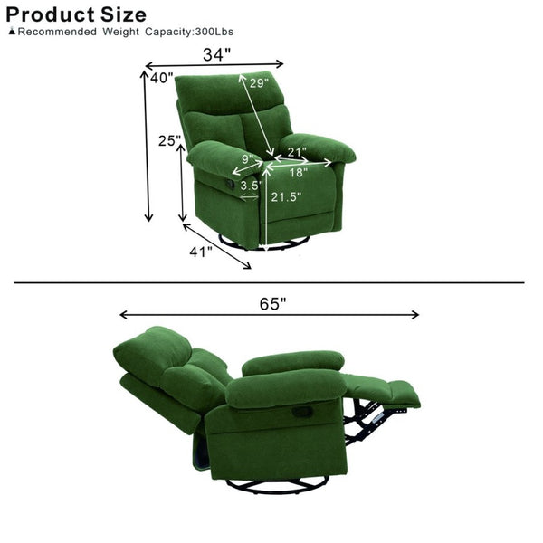 English Elm Modern Overstuffed Swivel Glider Recliner with Textured Fabric for Nursery or Living Room Dark Green W5568P524830