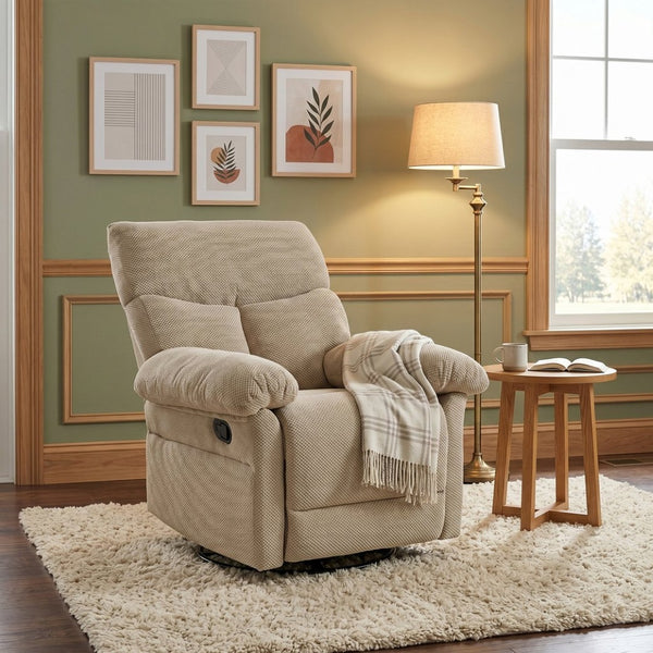 English Elm Modern Overstuffed Swivel Glider Recliner with Textured Fabric for Nursery or Living Room Camel W5568P524834