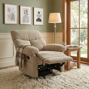 English Elm Modern Overstuffed Swivel Glider Recliner with Textured Fabric for Nursery or Living Room Camel W5568P524834