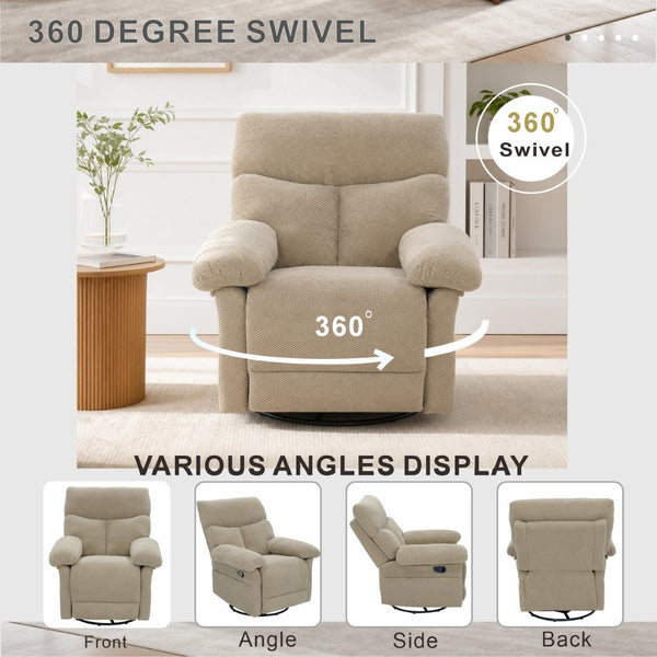 English Elm Modern Overstuffed Swivel Glider Recliner with Textured Fabric for Nursery or Living Room Camel W5568P524834