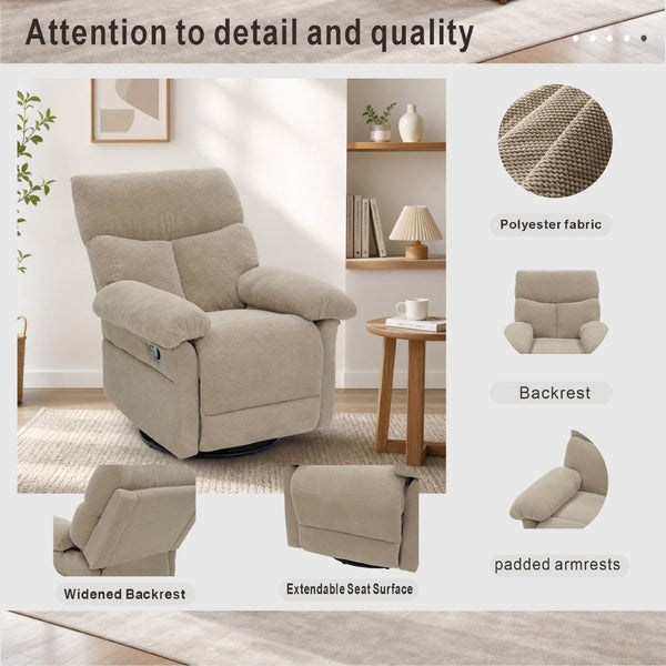 English Elm Modern Overstuffed Swivel Glider Recliner with Textured Fabric for Nursery or Living Room Camel W5568P524834