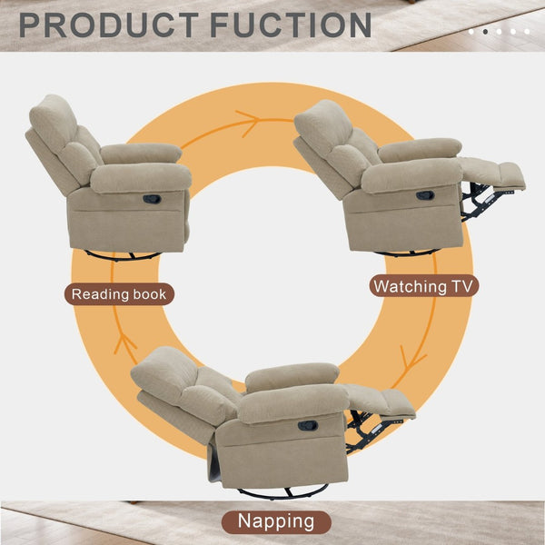 English Elm Modern Overstuffed Swivel Glider Recliner with Textured Fabric for Nursery or Living Room Camel W5568P524834
