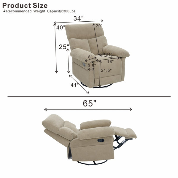 English Elm Modern Overstuffed Swivel Glider Recliner with Textured Fabric for Nursery or Living Room Camel W5568P524834