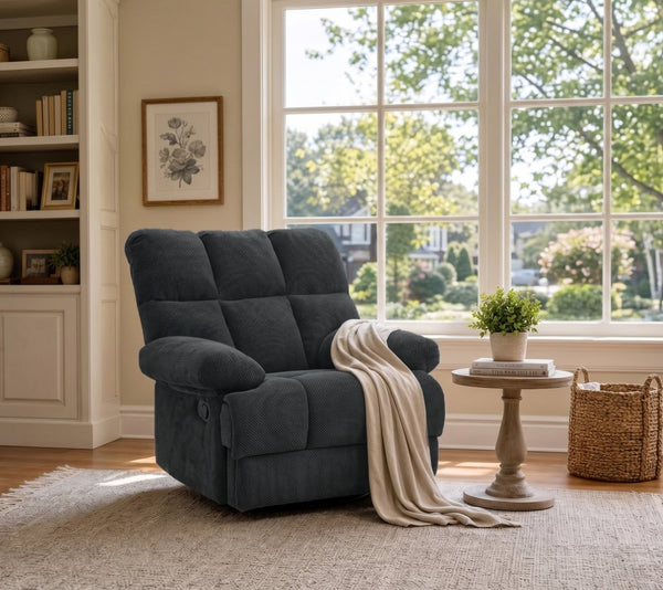English Elm Modern Nubby Fabric Rocker Recliner with Pull Tab for Living Room Comfort Dark Gray W5568P524846