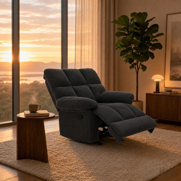 English Elm Modern Nubby Fabric Rocker Recliner with Pull Tab for Living Room Comfort Dark Gray W5568P524846