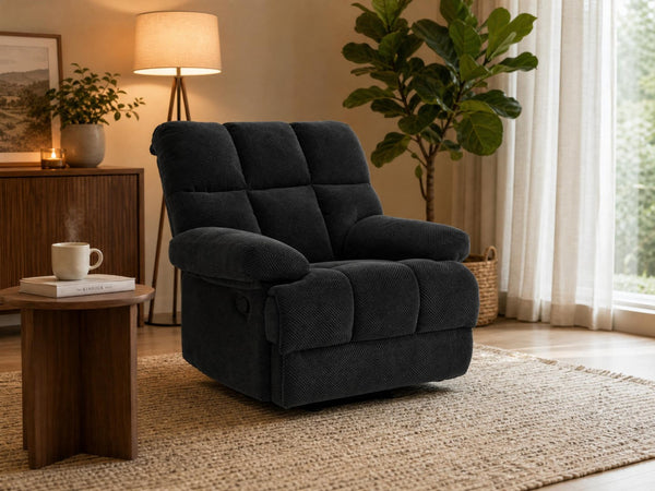 English Elm Modern Nubby Fabric Rocker Recliner with Pull Tab for Living Room Comfort Dark Gray W5568P524846