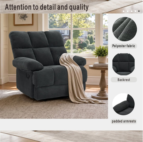 English Elm Modern Nubby Fabric Rocker Recliner with Pull Tab for Living Room Comfort Dark Gray W5568P524846