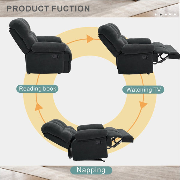 English Elm Modern Nubby Fabric Rocker Recliner with Pull Tab for Living Room Comfort Dark Gray W5568P524846