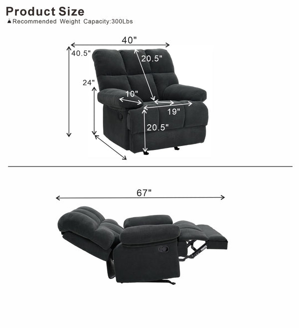 English Elm Modern Nubby Fabric Rocker Recliner with Pull Tab for Living Room Comfort Dark Gray W5568P524846