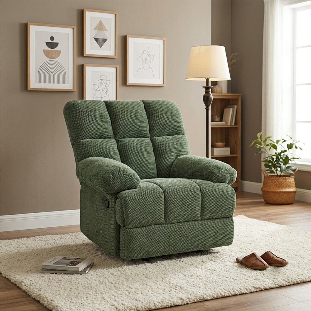 English Elm Modern Nubby Fabric Rocker Recliner with Pull Tab for Living Room Comfort Dark Green W5568P524847