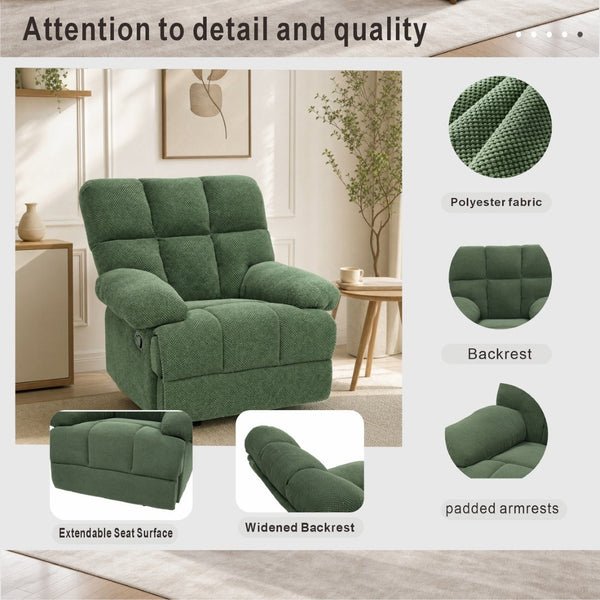 English Elm Modern Nubby Fabric Rocker Recliner with Pull Tab for Living Room Comfort Dark Green W5568P524847