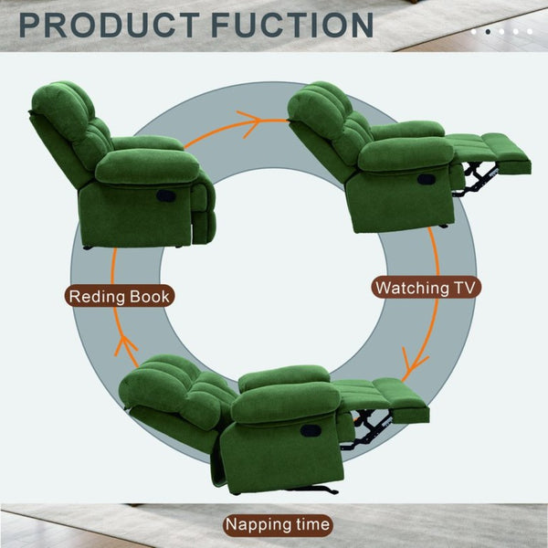 English Elm Modern Nubby Fabric Rocker Recliner with Pull Tab for Living Room Comfort Dark Green W5568P524847