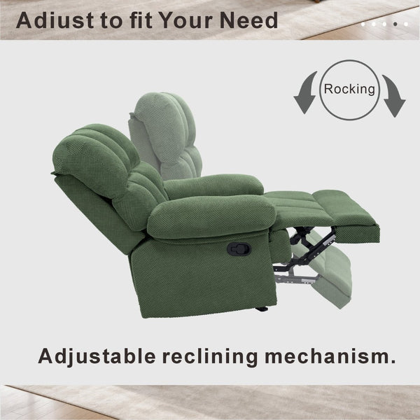 English Elm Modern Nubby Fabric Rocker Recliner with Pull Tab for Living Room Comfort Dark Green W5568P524847