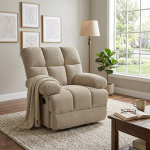 English Elm Modern Nubby Fabric Rocker Recliner with Pull Tab for Living Room Comfort Camel W5568P524851