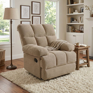 English Elm Modern Nubby Fabric Rocker Recliner with Pull Tab for Living Room Comfort Camel W5568P524851