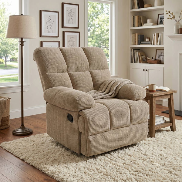 English Elm Modern Nubby Fabric Rocker Recliner with Pull Tab for Living Room Comfort Camel W5568P524851