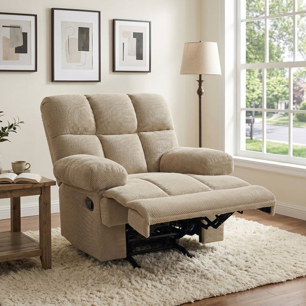 English Elm Modern Nubby Fabric Rocker Recliner with Pull Tab for Living Room Comfort Camel W5568P524851