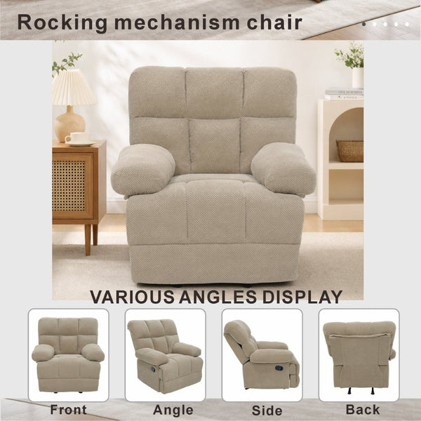 English Elm Modern Nubby Fabric Rocker Recliner with Pull Tab for Living Room Comfort Camel W5568P524851