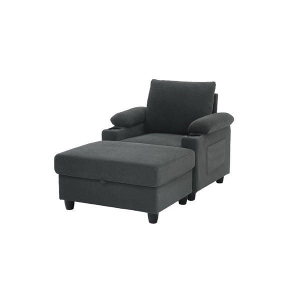English Elm Accent Chair Ottoman Set Convertible Sleeper with USB Charging and Cup Holders Dark Gray W5568P536594