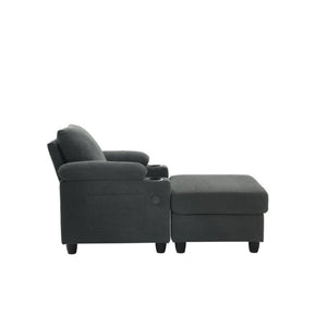 English Elm Accent Chair Ottoman Set Convertible Sleeper with USB Charging and Cup Holders Dark Gray W5568P536594