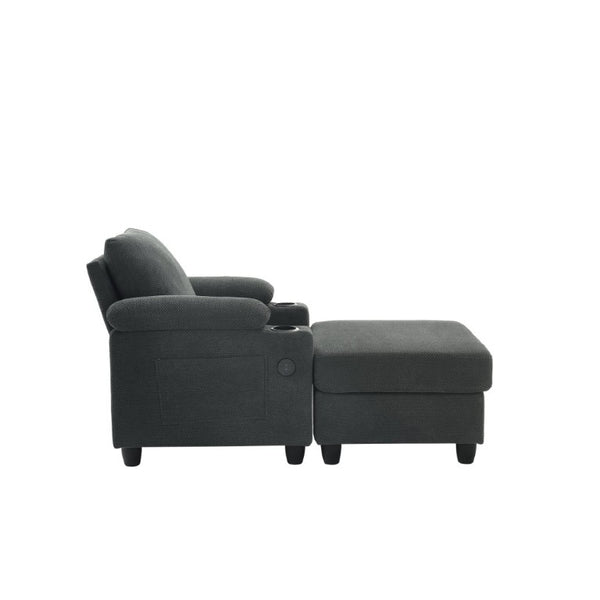 English Elm Accent Chair Ottoman Set Convertible Sleeper with USB Charging and Cup Holders Dark Gray W5568P536594