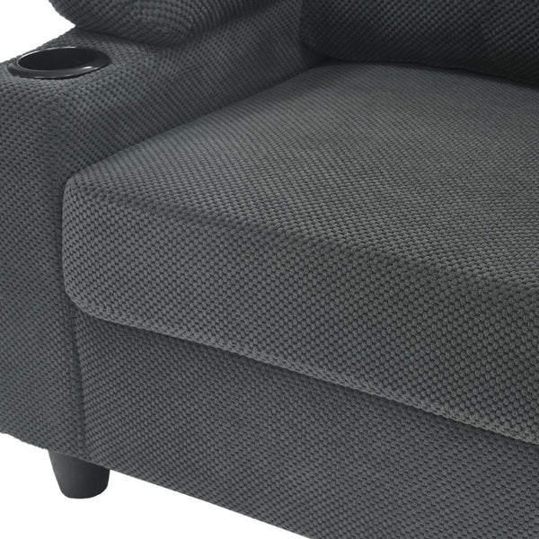 English Elm Accent Chair Ottoman Set Convertible Sleeper with USB Charging and Cup Holders Dark Gray W5568P536594