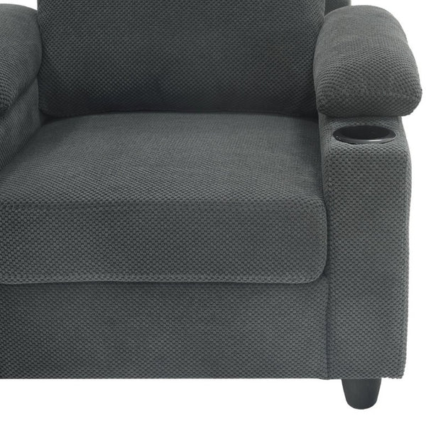 English Elm Accent Chair Ottoman Set Convertible Sleeper with USB Charging and Cup Holders Dark Gray W5568P536594