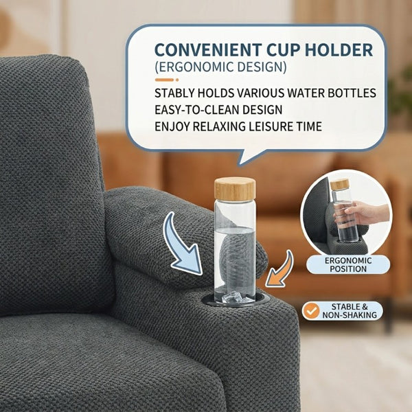 English Elm Accent Chair Ottoman Set Convertible Sleeper with USB Charging and Cup Holders Dark Gray W5568P536594