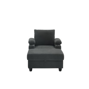 English Elm Accent Chair Ottoman Set Convertible Sleeper with USB Charging and Cup Holders Dark Gray W5568P536594