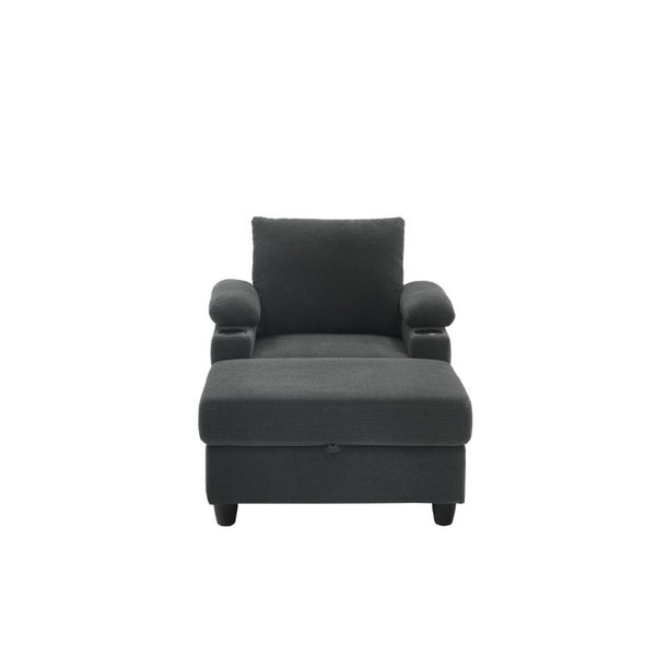 English Elm Accent Chair Ottoman Set Convertible Sleeper with USB Charging and Cup Holders Dark Gray W5568P536594