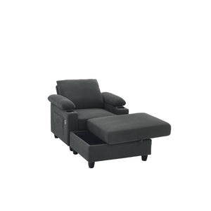 English Elm Accent Chair Ottoman Set Convertible Sleeper with USB Charging and Cup Holders Dark Gray W5568P536594