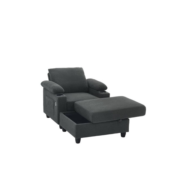 English Elm Accent Chair Ottoman Set Convertible Sleeper with USB Charging and Cup Holders Dark Gray W5568P536594