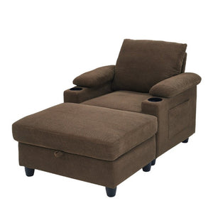 English Elm Accent Chair Ottoman Set Convertible Sleeper with USB Charging and Cup Holders Coffee W5568P536595