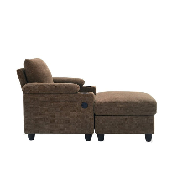 English Elm Accent Chair Ottoman Set Convertible Sleeper with USB Charging and Cup Holders Coffee W5568P536595