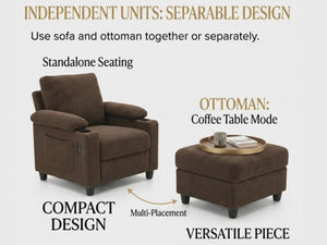 English Elm Accent Chair Ottoman Set Convertible Sleeper with USB Charging and Cup Holders Coffee W5568P536595