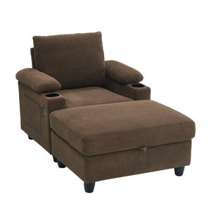 English Elm Accent Chair Ottoman Set Convertible Sleeper with USB Charging and Cup Holders Coffee W5568P536595