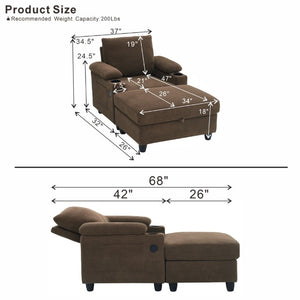 English Elm Accent Chair Ottoman Set Convertible Sleeper with USB Charging and Cup Holders Coffee W5568P536595