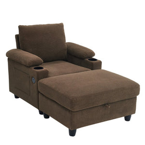 English Elm Accent Chair Ottoman Set Convertible Sleeper with USB Charging and Cup Holders Coffee W5568P536595