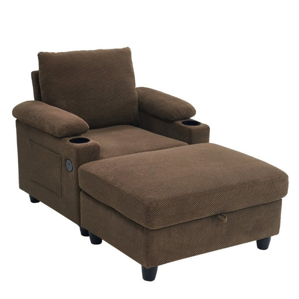 English Elm Accent Chair Ottoman Set Convertible Sleeper with USB Charging and Cup Holders Coffee W5568P536595