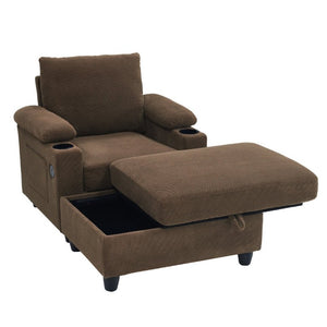 English Elm Accent Chair Ottoman Set Convertible Sleeper with USB Charging and Cup Holders Coffee W5568P536595