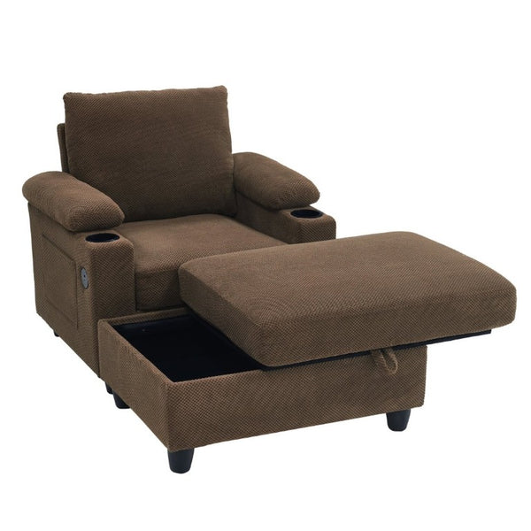 English Elm Accent Chair Ottoman Set Convertible Sleeper with USB Charging and Cup Holders Coffee W5568P536595