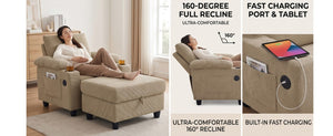 English Elm Accent Chair Ottoman Set Convertible Sleeper with USB Charging and Cup Holders Camel W5568P536596