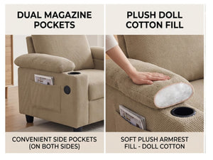 English Elm Accent Chair Ottoman Set Convertible Sleeper with USB Charging and Cup Holders Camel W5568P536596