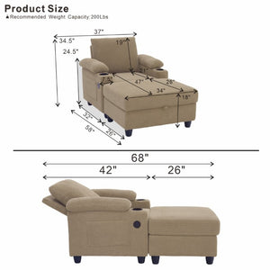 English Elm Accent Chair Ottoman Set Convertible Sleeper with USB Charging and Cup Holders Camel W5568P536596